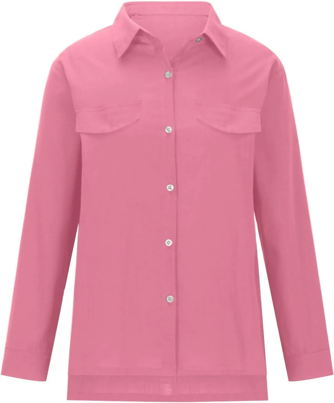 linen Crop Tops for Women Linen Shirts for Women with Pockets Long Sleeve High Low Oversized Blouse Tops for Women