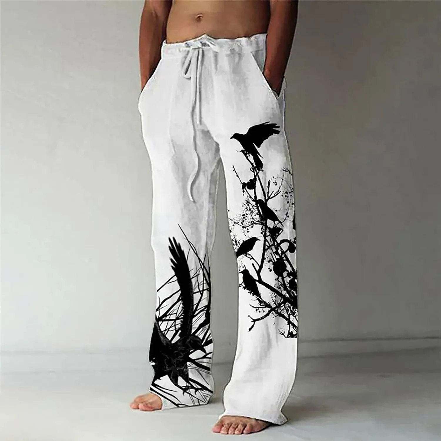 Linen Pants for Men, Mens Casual Pants Lightweight Drawstring Summer Beach Pants Elastic Waist Linen Pants