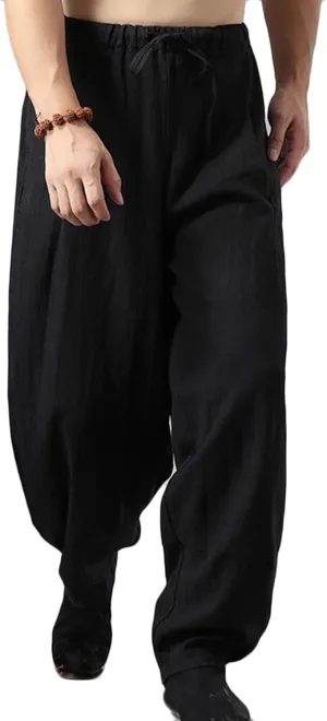 Linen Pants for Mens Casual Pants Summer Beach Trousers Drawstring Yoga Pants Soft Elastic Waist Pants