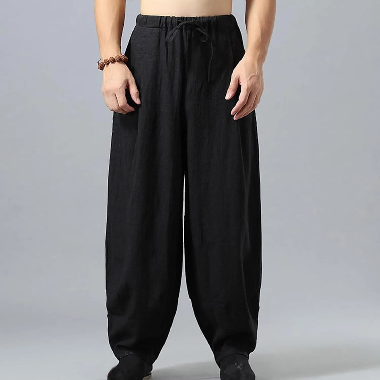 Linen Pants for Mens Casual Pants Summer Beach Trousers Drawstring Yoga Pants Soft Elastic Waist Pants