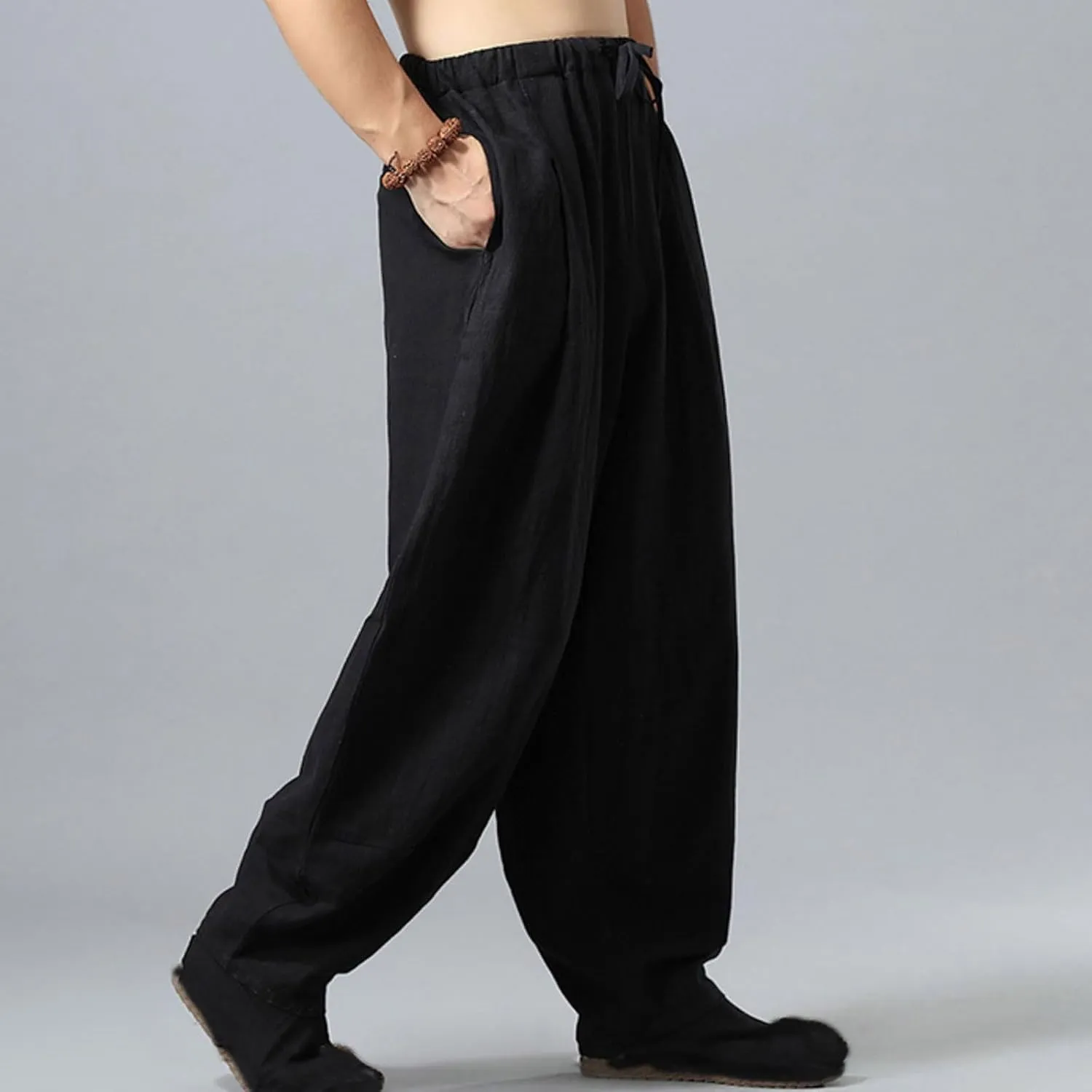 Linen Pants for Mens Casual Pants Summer Beach Trousers Drawstring Yoga Pants Soft Elastic Waist Pants