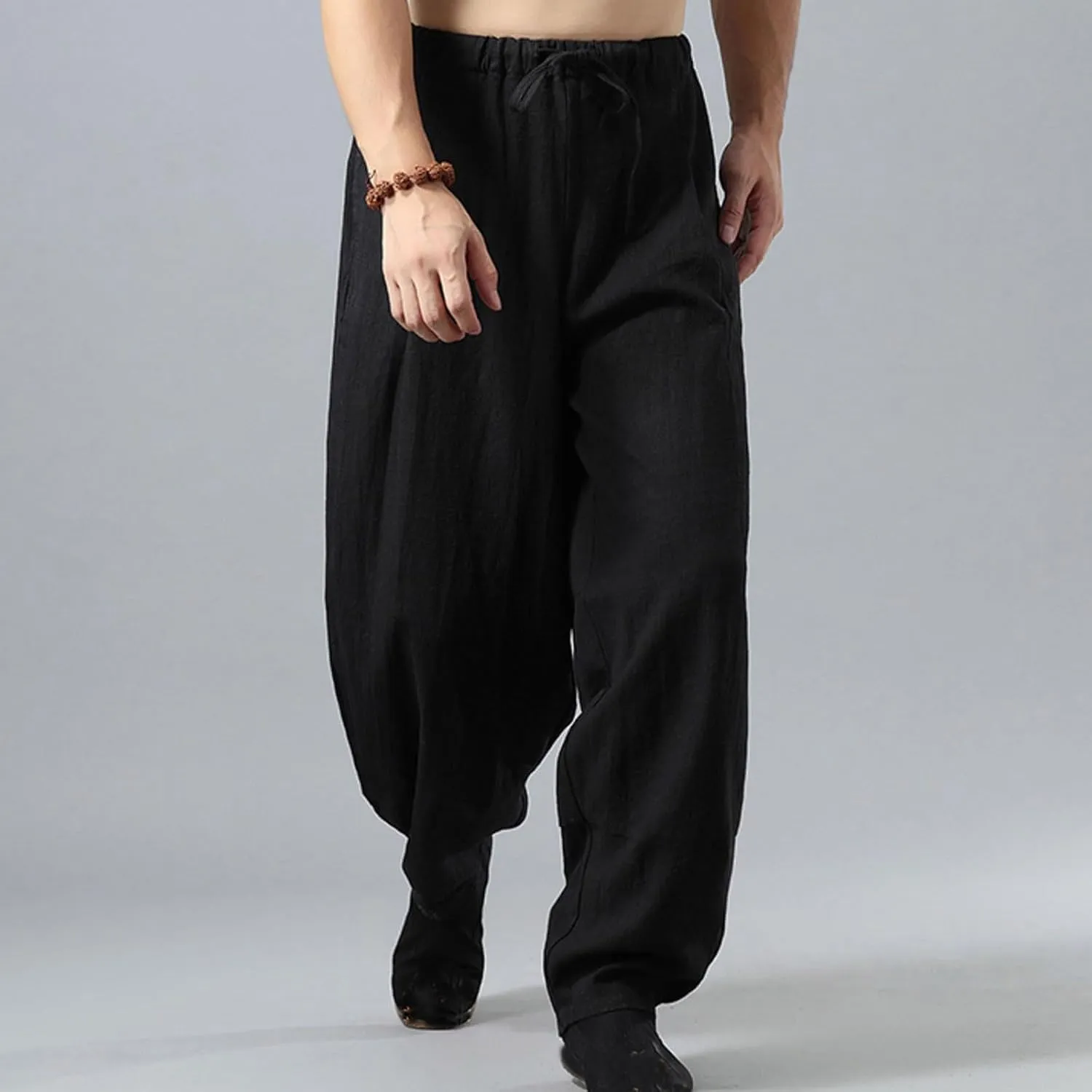 Linen Pants for Mens Casual Pants Summer Beach Trousers Drawstring Yoga Pants Soft Elastic Waist Pants
