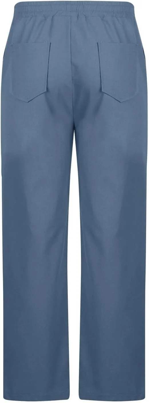 Linen Pants Men Drawstring Elastic Waist Beach Pants Baggy Summer Pants Lightweight Linen Trousers with Pockets