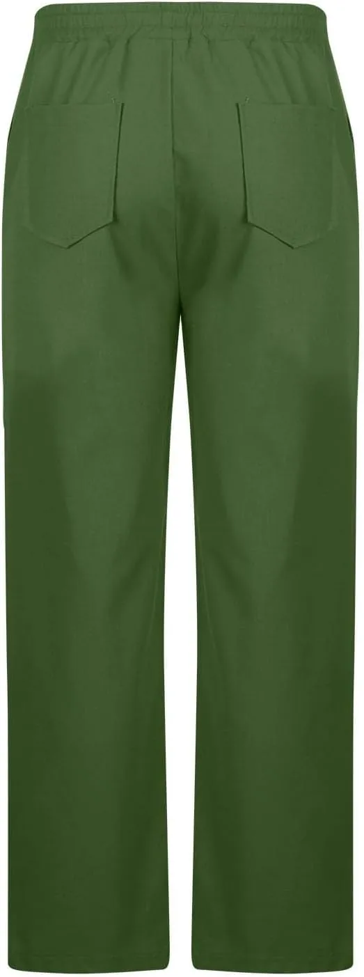 Linen Pants Men Drawstring Elastic Waist Beach Pants Baggy Summer Pants Lightweight Linen Trousers with Pockets