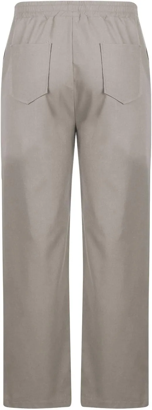 Linen Pants Men Drawstring Elastic Waist Beach Pants Baggy Summer Pants Lightweight Linen Trousers with Pockets