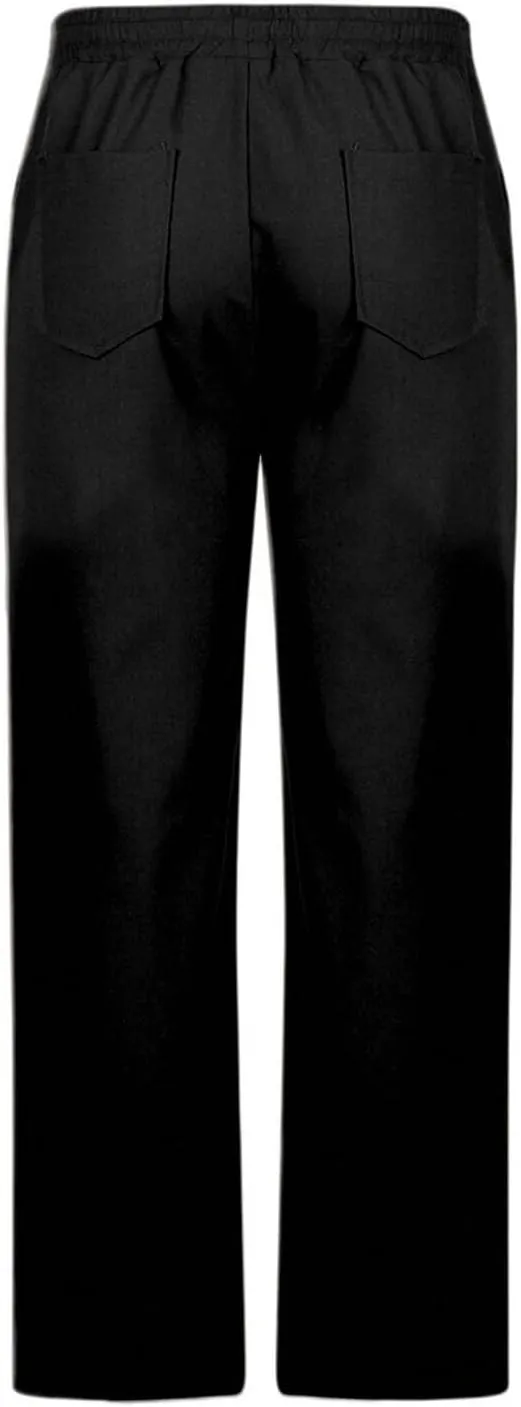 Linen Pants Men Drawstring Elastic Waist Beach Pants Baggy Summer Pants Lightweight Linen Trousers with Pockets