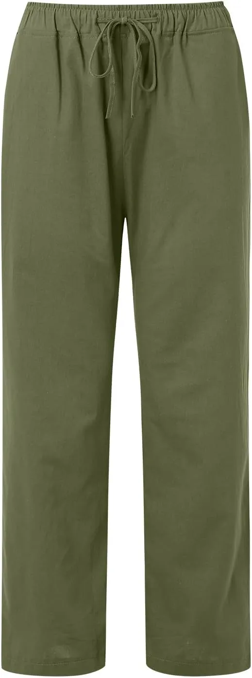 Linen Pants Women High Waist Wide Leg Pants Summer Cotton Linen Pants Casual Beach Trousers with Pockets