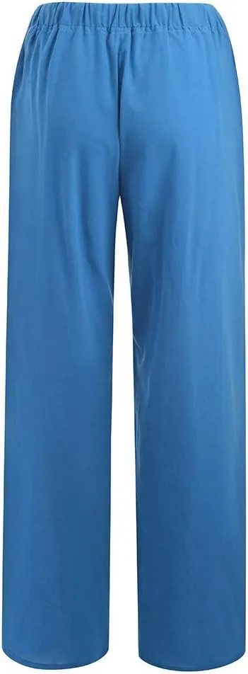 Linen Pants Women Wide Leg Pants High Waisted Lounge Pants Drawstring Elastic Waist Pants Casual Beach Trousers 2025