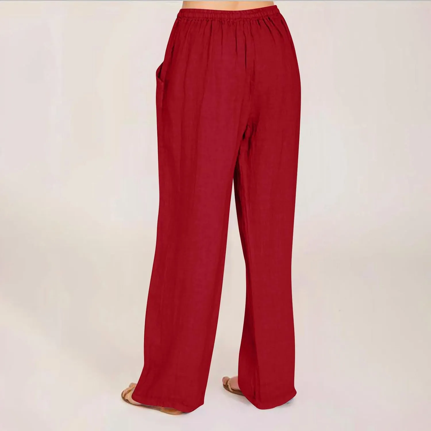 Linen Pants Women Wide Leg Pants High Waisted Lounge Pants Drawstring Elastic Waist Pants Casual Beach Trousers 2025