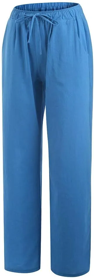 Linen Pants Women Wide Leg Pants High Waisted Lounge Pants Drawstring Elastic Waist Pants Casual Beach Trousers 2025