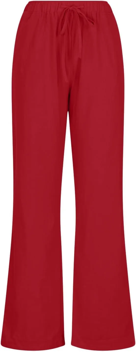 Linen Pants Women Wide Leg Pants High Waisted Lounge Pants Drawstring Elastic Waist Pants Casual Beach Trousers 2025