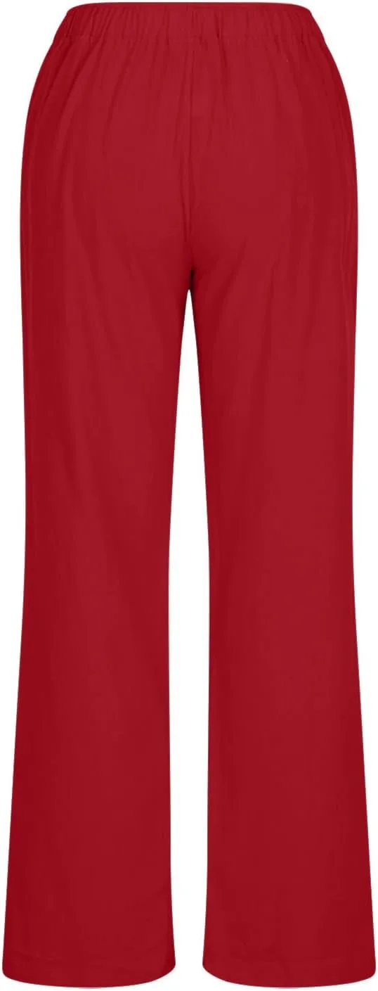 Linen Pants Women Wide Leg Pants High Waisted Lounge Pants Drawstring Elastic Waist Pants Casual Beach Trousers 2025