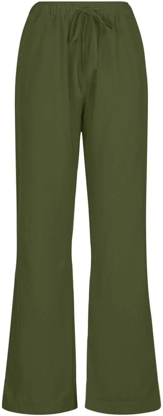 Linen Pants Women's Summer Wide Leg Pants Drawstring Elastic Waist Pants High Waisted Lounge Pants Beach Trousers