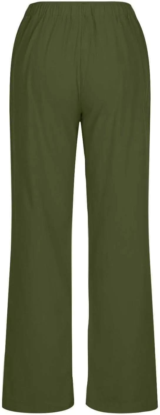 Linen Pants Women's Summer Wide Leg Pants Drawstring Elastic Waist Pants High Waisted Lounge Pants Beach Trousers