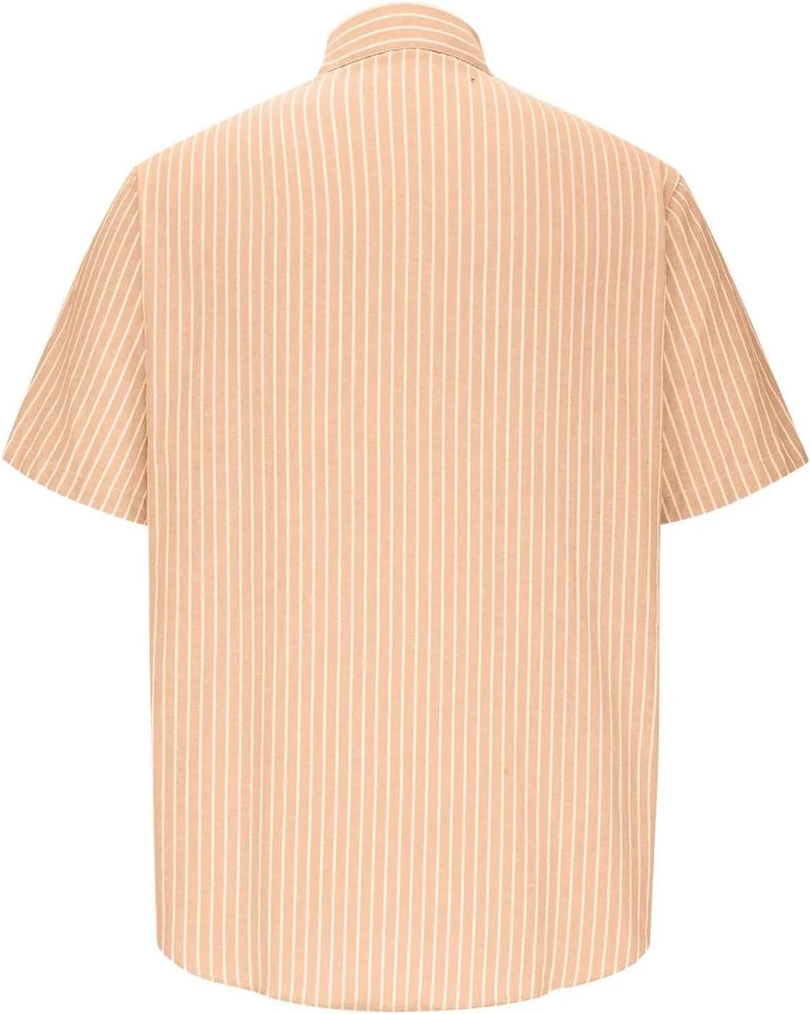 Linen Shirt for Men Summer Vacation Beach Short Sleeve Striped Button Down Casual Hawaiian Shirt