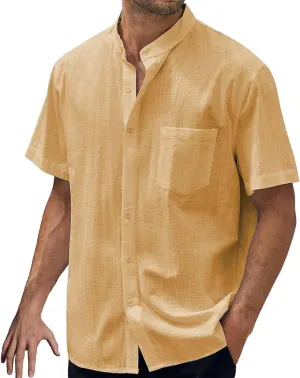 Linen Shirt Men Button Down Short Sleeve Dress Cotton Casual Beach T-Shirts Summer Holiday Cuban Tropical Oversized Shirt
