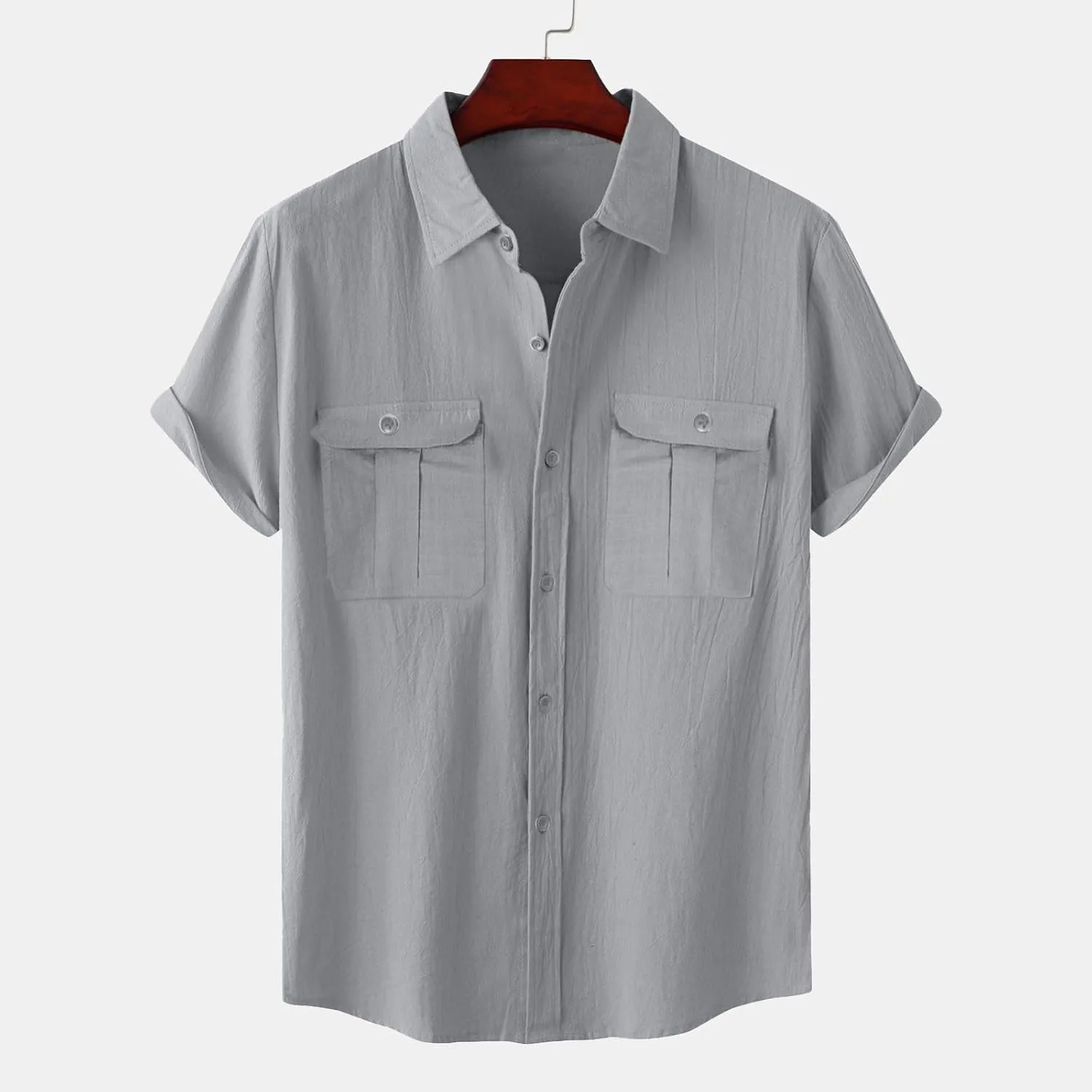 Linen Shirts for Men Short Sleeve Button Down Shirt Summer Vacation Clothes Hawaiian Beach Tops Hawaiian Work Shirt