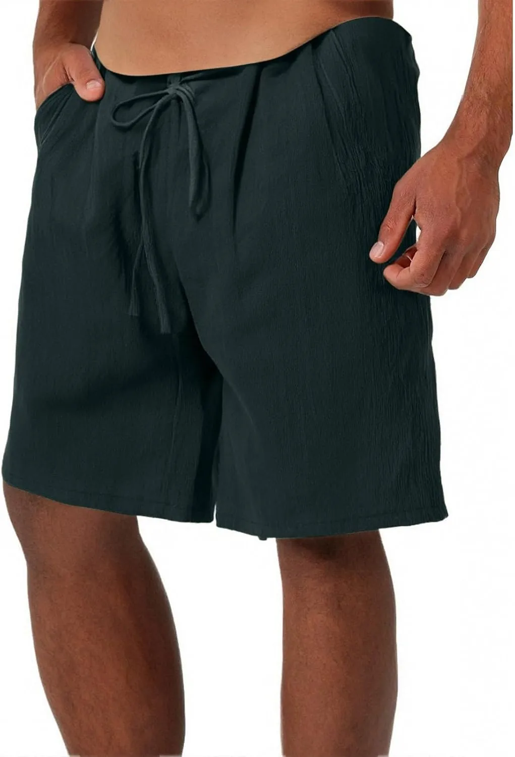 Linen Shorts for Men Elastic Waist Drawstring Shorts Relaxed Fit Summer Lightweight Pants with Pockets