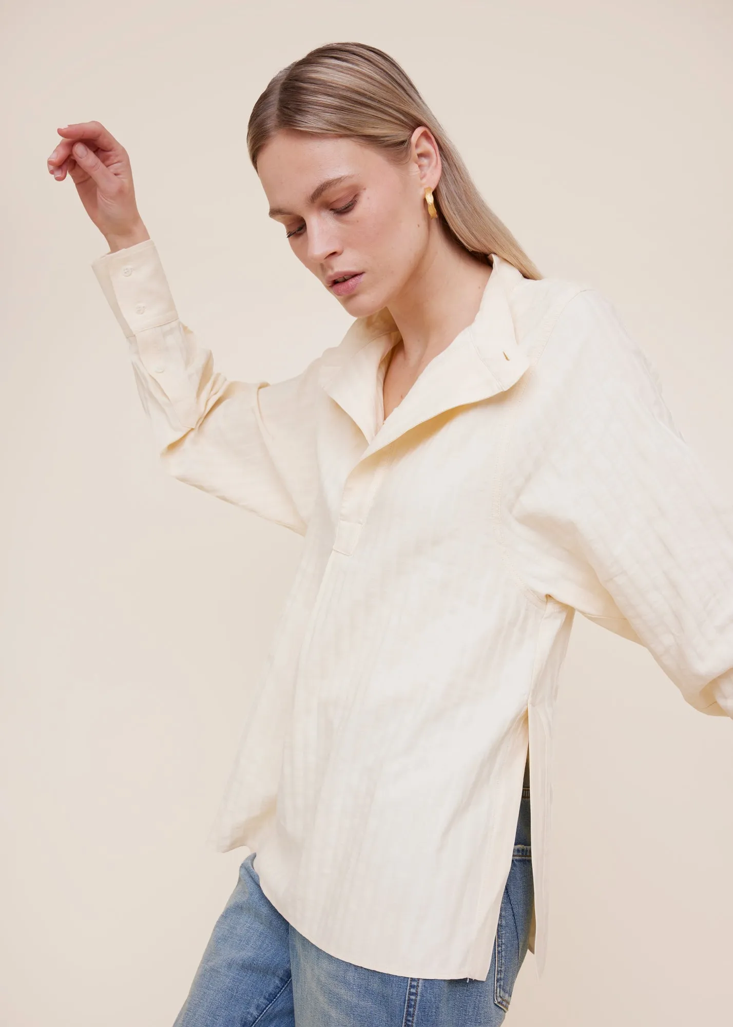 Linnenblend blouse met army detail