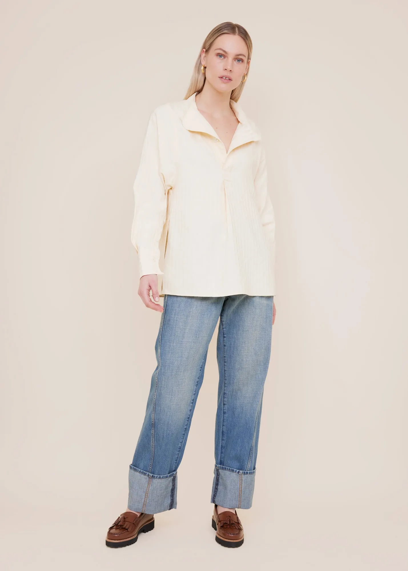 Linnenblend blouse met army detail