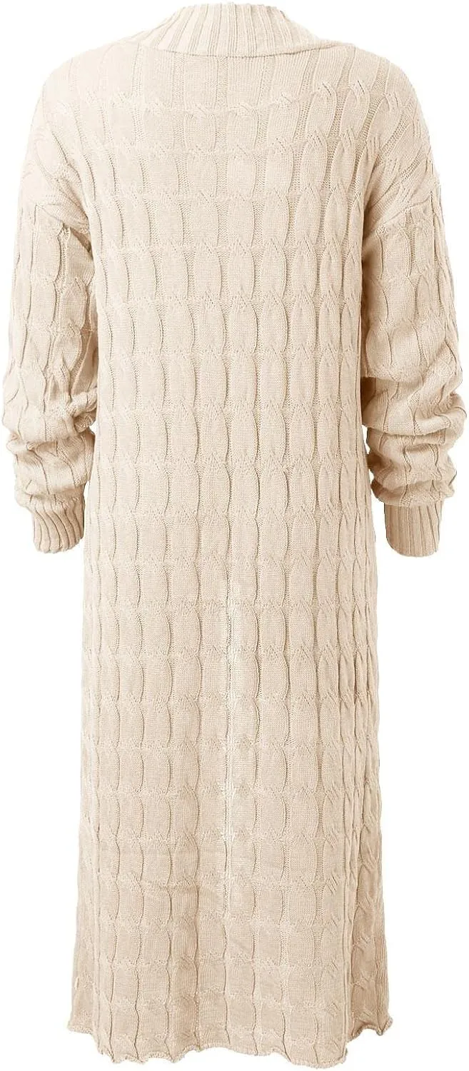 Long Cardigan for Women Long Sleeve Cable Knit Loose Plain Fall Winter Trench Coat with Pocket Autumn Outwear Spring