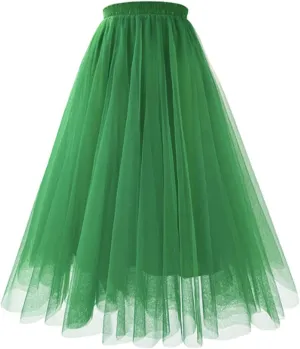 Long Skirt Women's Tutu Tulle A-Line Layered Mesh Midi Skirt Pleated Skirt High Waist Skirts for Women 011