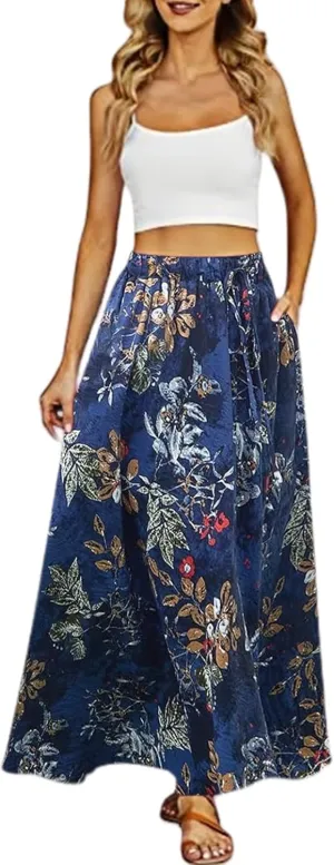 Long Skirts for Women Elegant Floral Pattern High Waist Boho Skirt A Line Midi Summer Beach Vacation Skirt