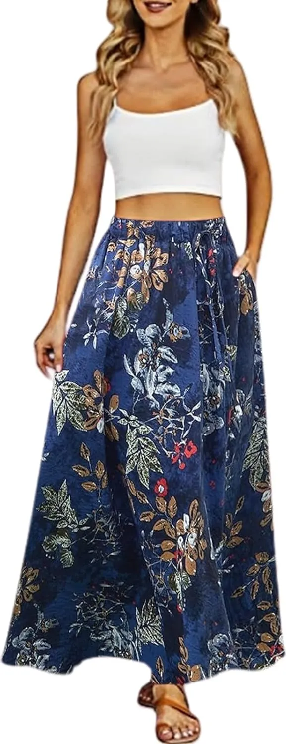 Long Skirts for Women Elegant Floral Pattern High Waist Boho Skirt A Line Midi Summer Beach Vacation Skirt