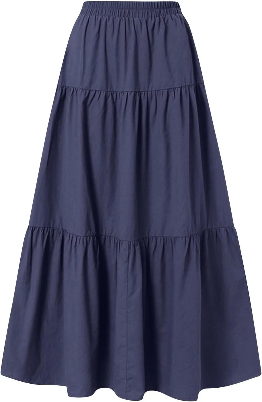 Long Skirts for Women Trendy High Waisted Tiered A Line Linen Skirt Casual Flowy Pleated Beach Maxi Skirts with Tie