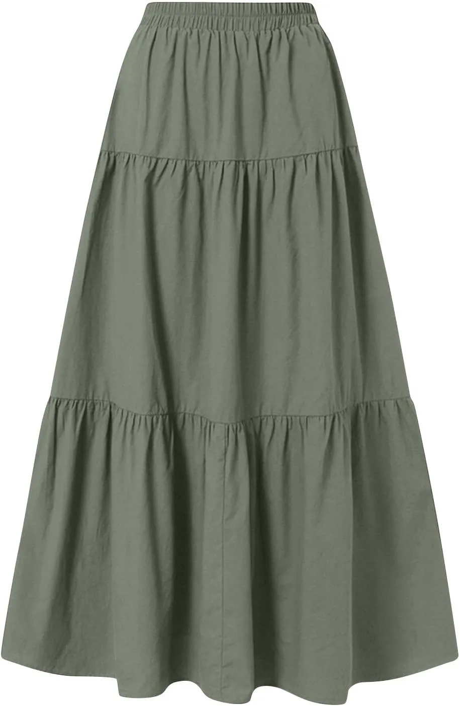 Long Skirts for Women Trendy High Waisted Tiered A Line Linen Skirt Casual Flowy Pleated Beach Maxi Skirts with Tie