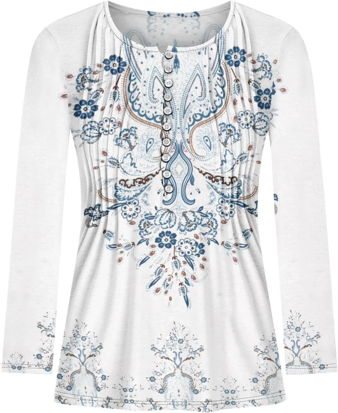 Long Sleeve Shirts for Women Fall Fashion 2024 Boho Floral Print Tunic Tops Button V Neck Tshirt Casual Loose Blouses