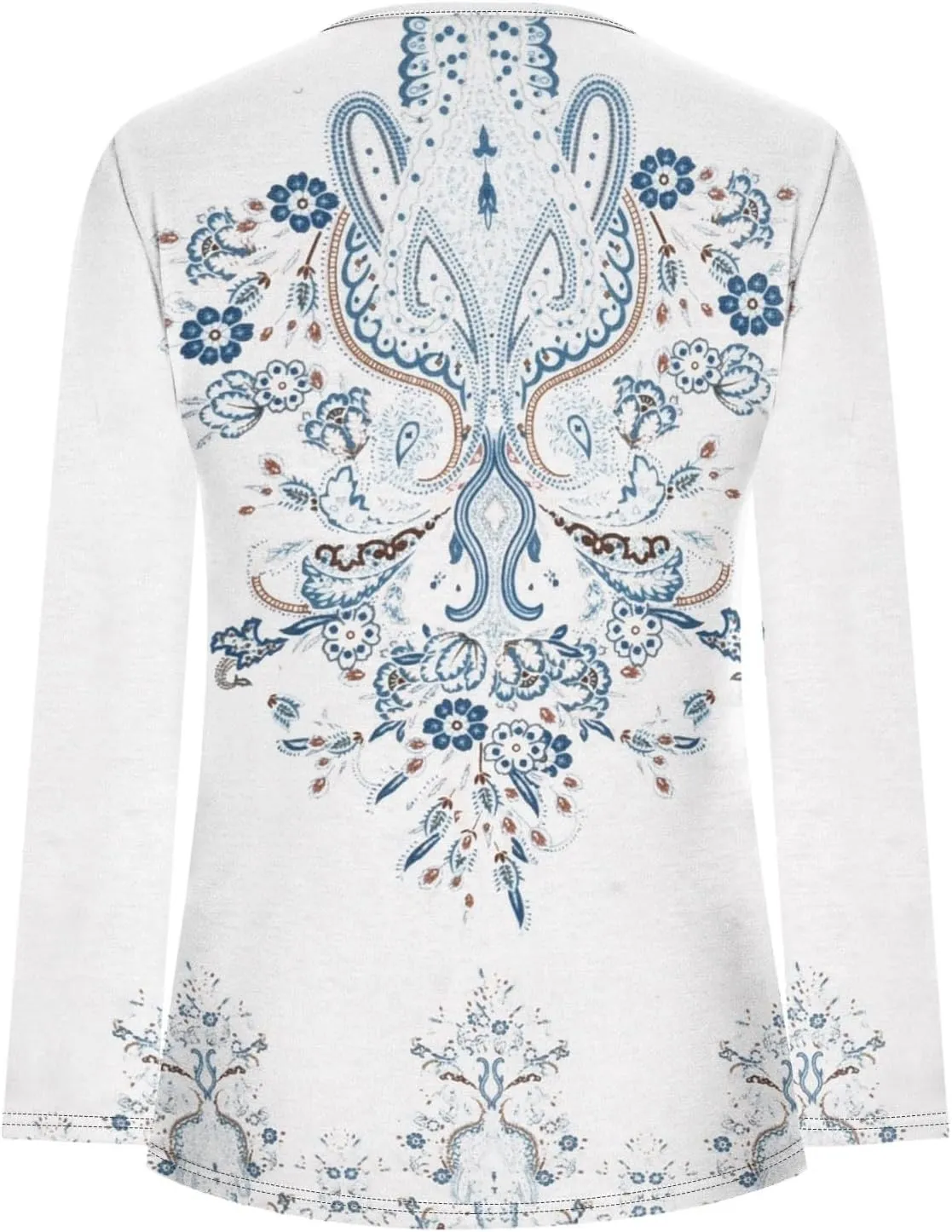Long Sleeve Shirts for Women Fall Fashion 2024 Boho Floral Print Tunic Tops Button V Neck Tshirt Casual Loose Blouses