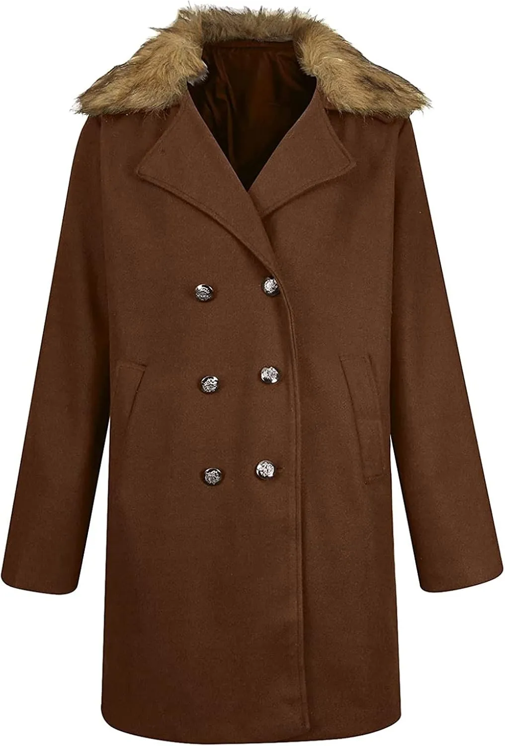 Maiyifu-GJ Men's Lapel Double Breasted Trench Coat Winter Warm Business Long Pea Coats Removable Faux Fur Collar Overcoat