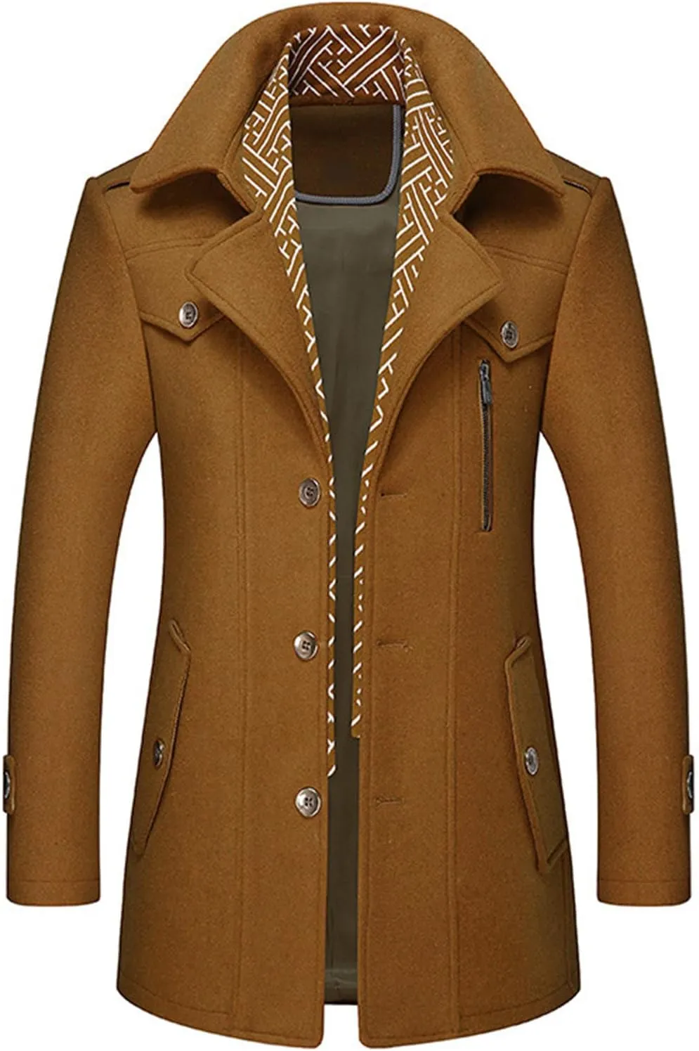 Maiyifu-GJ Men's Single breasted Trench Coat Slim Winter Warm Business Jacket Stylish Lapel Overcoat with Detachable Scarf