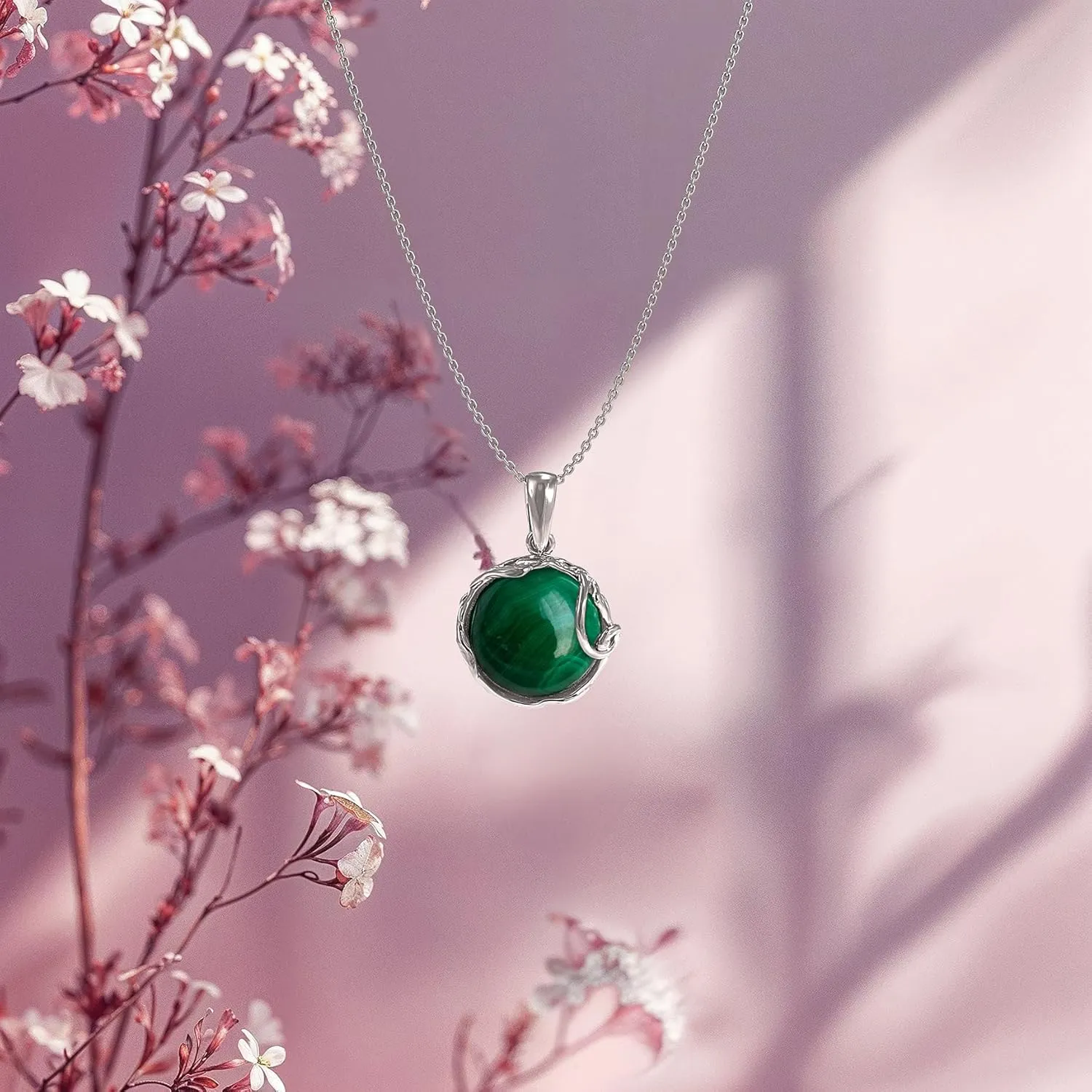 Malachite Necklaces for Women Silver - May Birthstone Necklace - May Necklace Silver Jewelry for Women - Malachite Jewelry Silver Necklaces for Women - Everyday Necklaces for Women