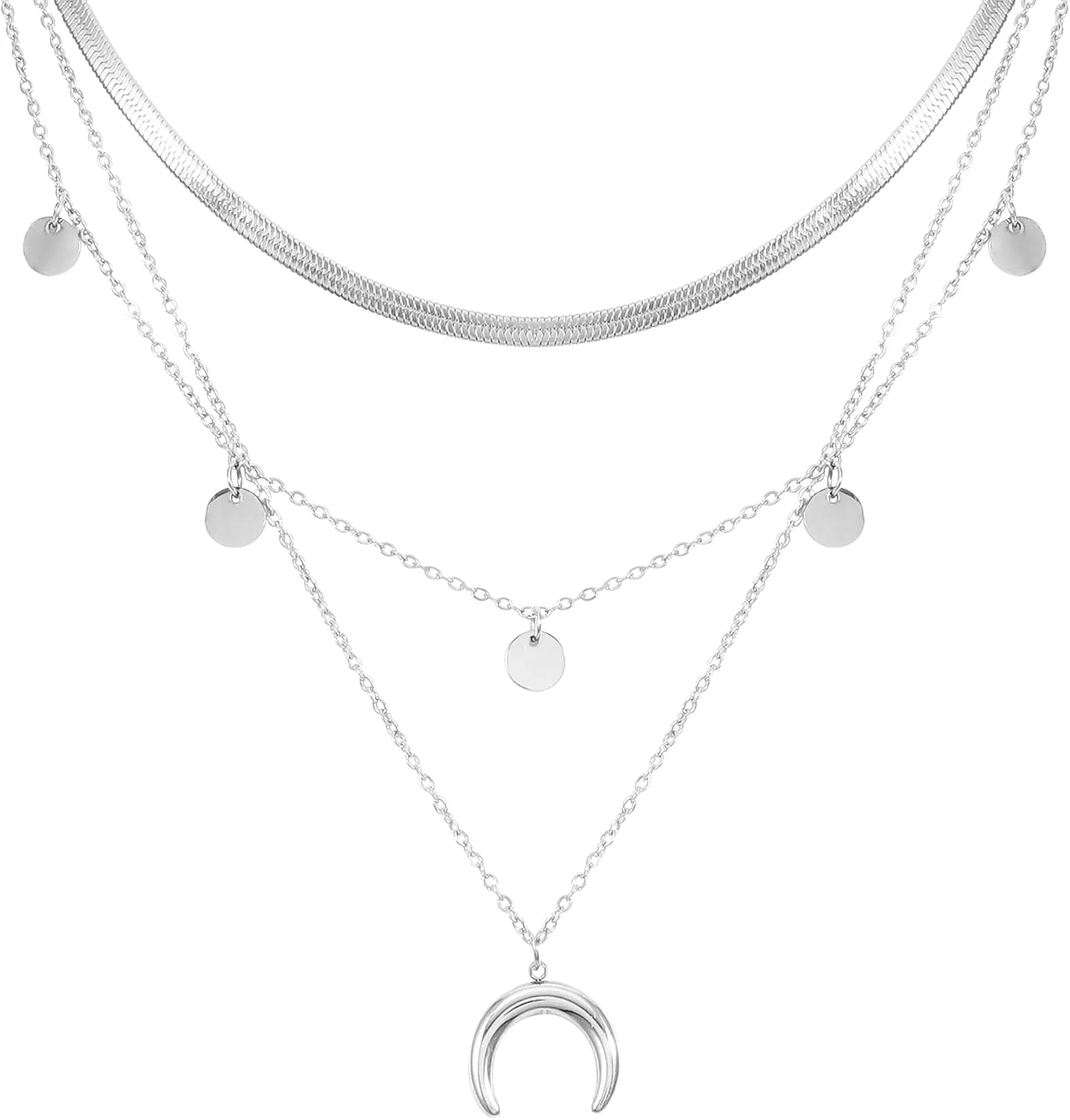 Manfnee Dainty Layered Necklaces for Women Disc Neckalce Adjustable Gold Plated Layering Chokers Necklaces