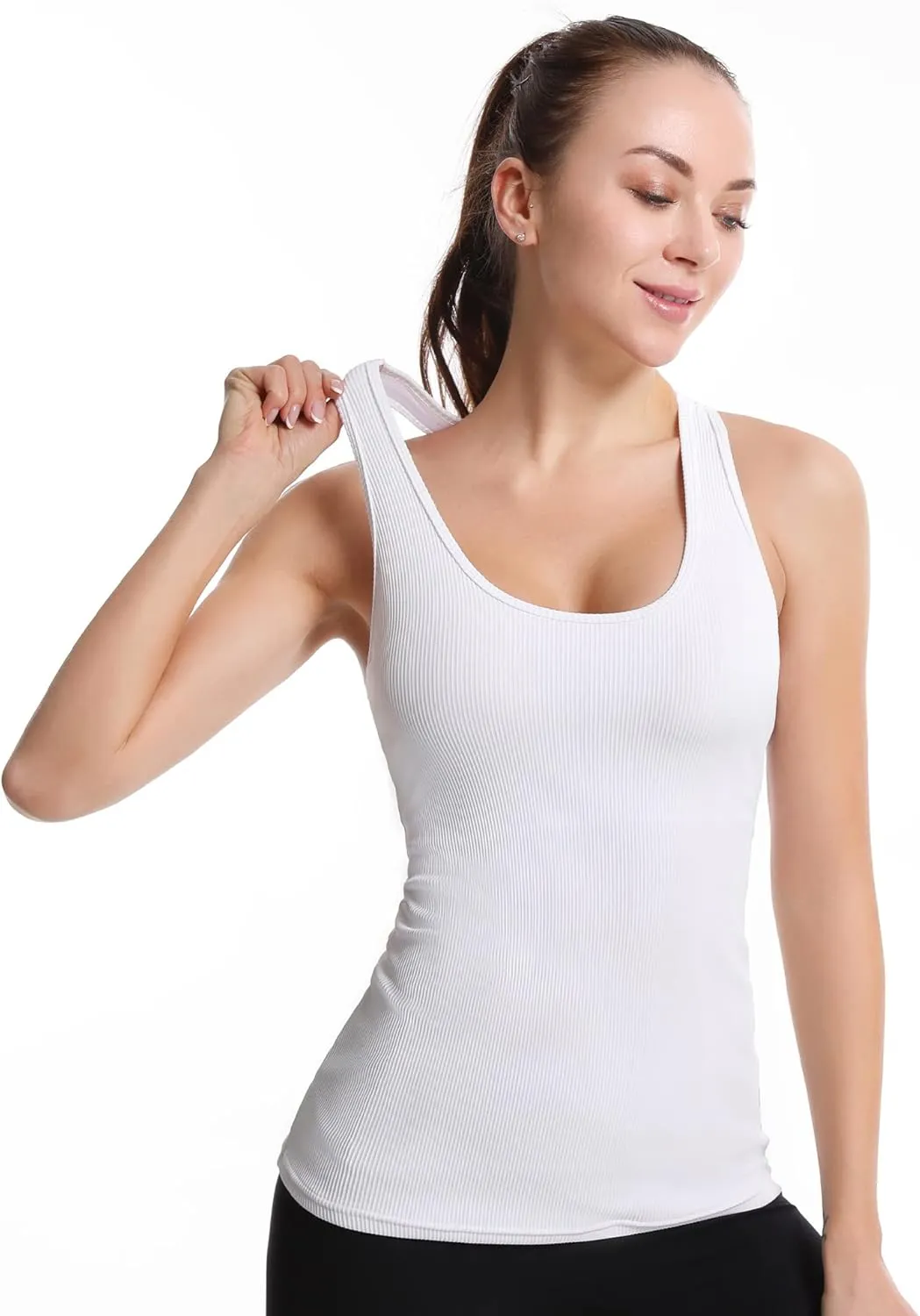 MATHACINO Yoga Tank Tops for Women with Built in Bra Workout Tops Yoga Shirts Athletic Camisole Longline Sports Bra Tanks