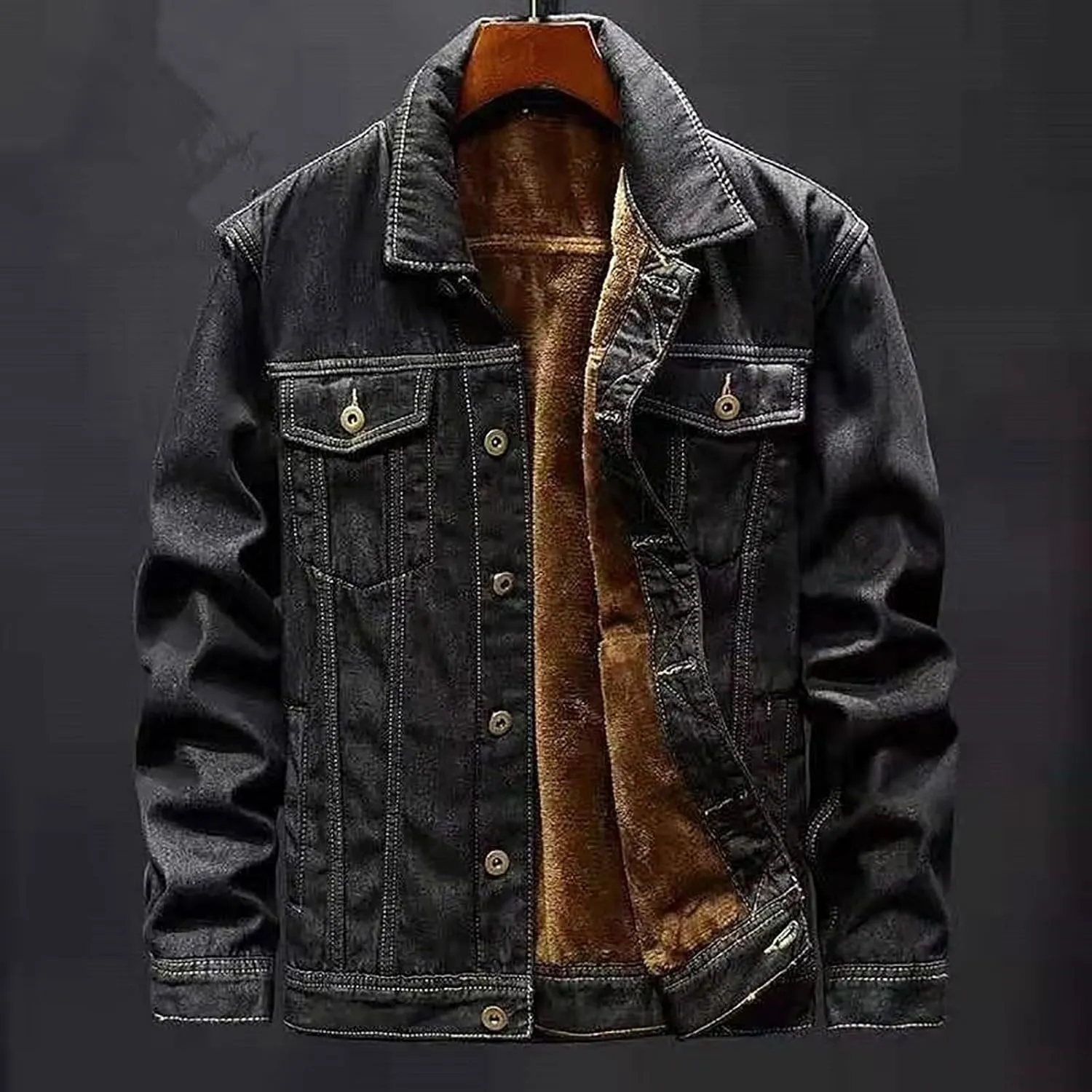 Men 2024 Winter Jean Jackets Warm Sherpa Fleeve Lined Denim Jacket Stylsh Retro Windbreaker Jean Coats Soft Outwear Overcoat