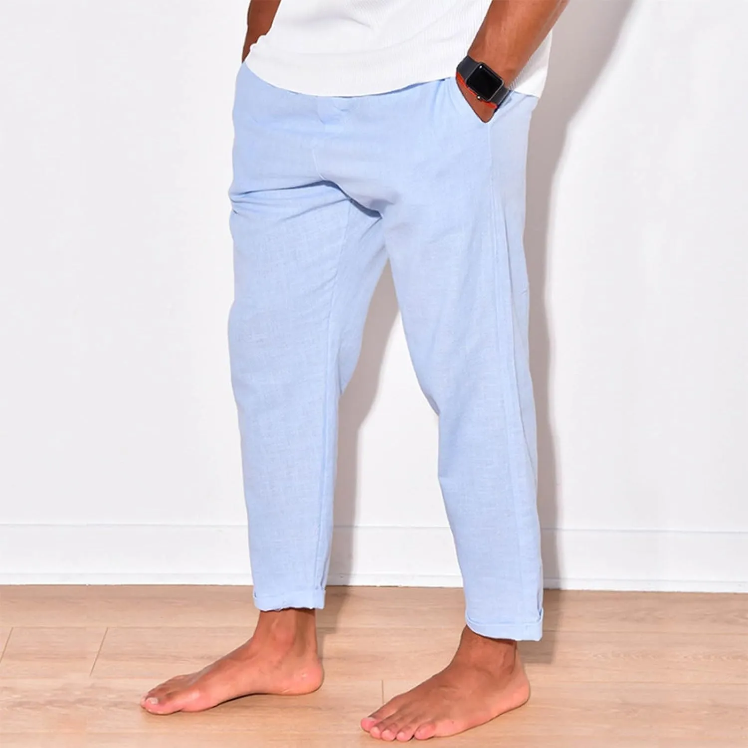 Men Linen Pants Elastic Waist Drawstring Beach Pants Harem Summer Pants Lightweight Linen Trousers with Pockets