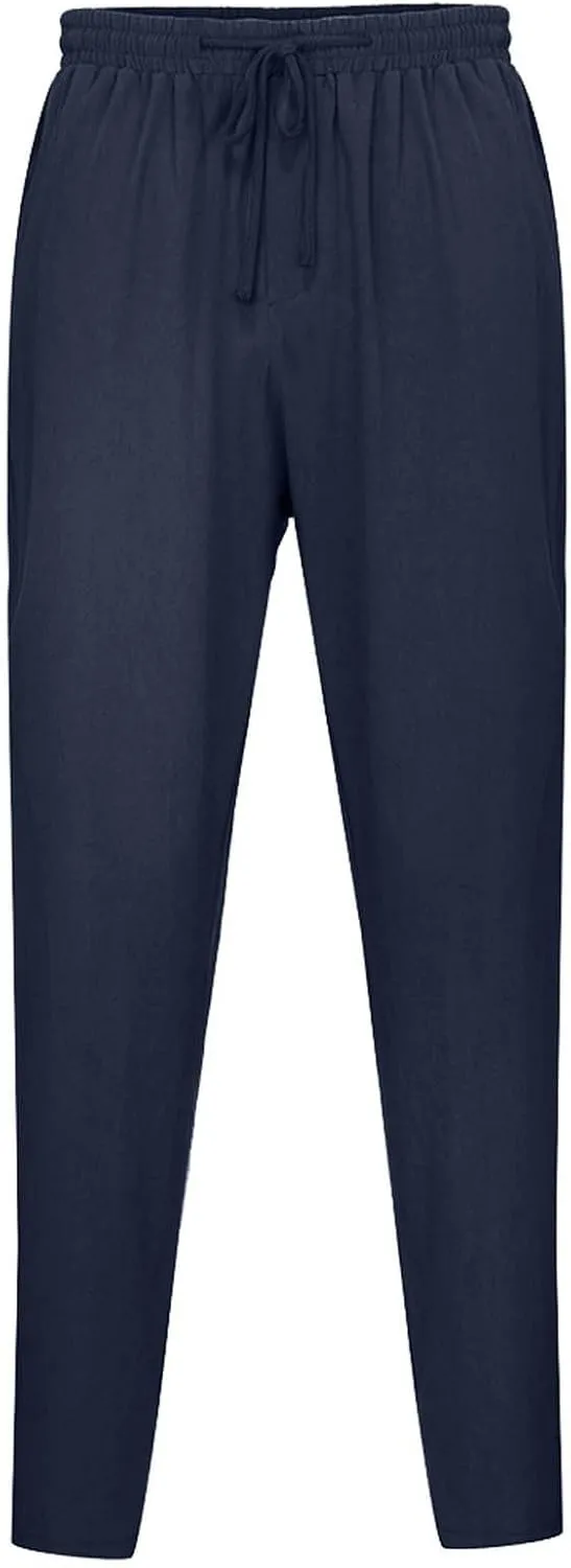 Men Linen Pants Elastic Waist Drawstring Beach Pants Harem Summer Pants Lightweight Linen Trousers with Pockets