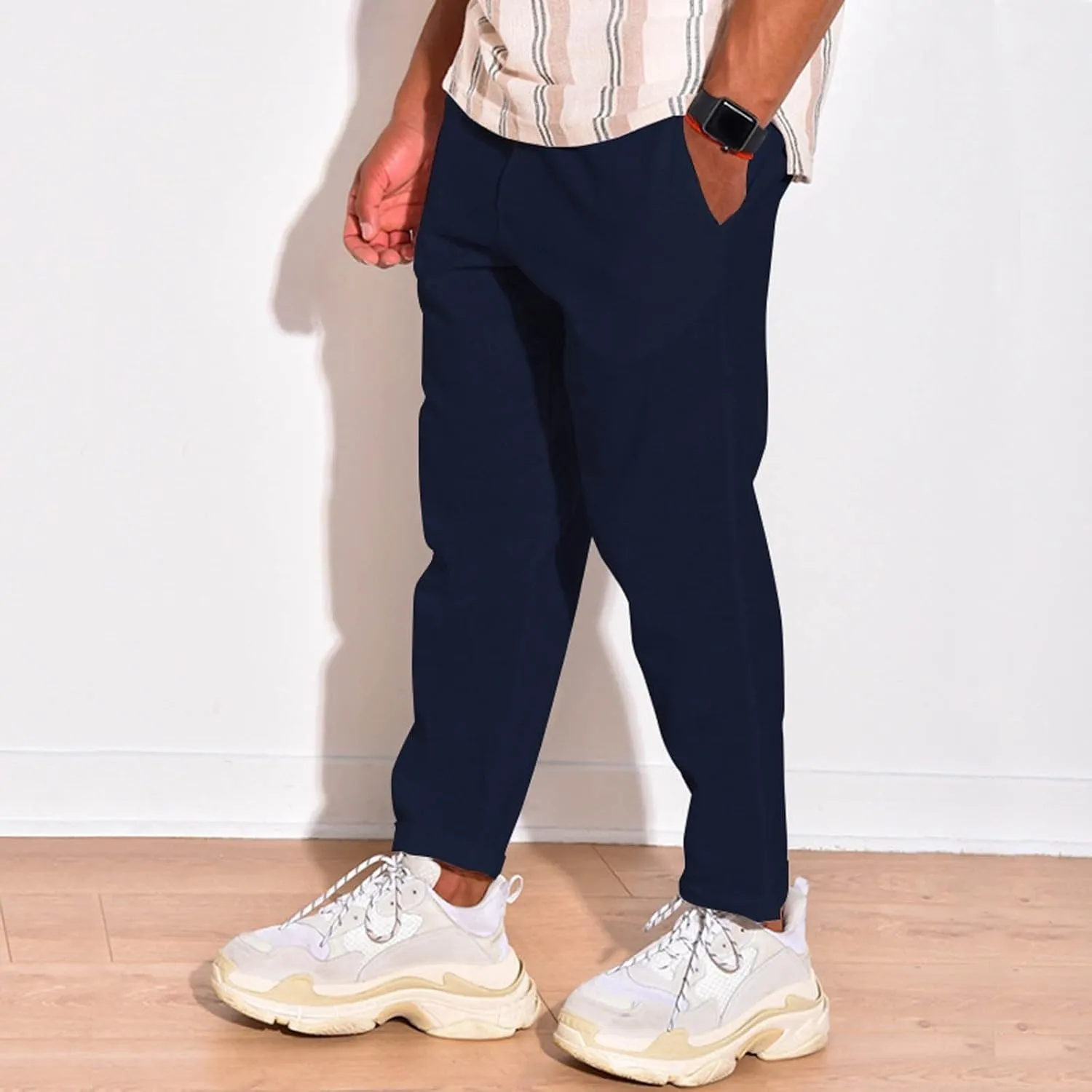 Men Linen Pants Elastic Waist Drawstring Beach Pants Harem Summer Pants Lightweight Linen Trousers with Pockets