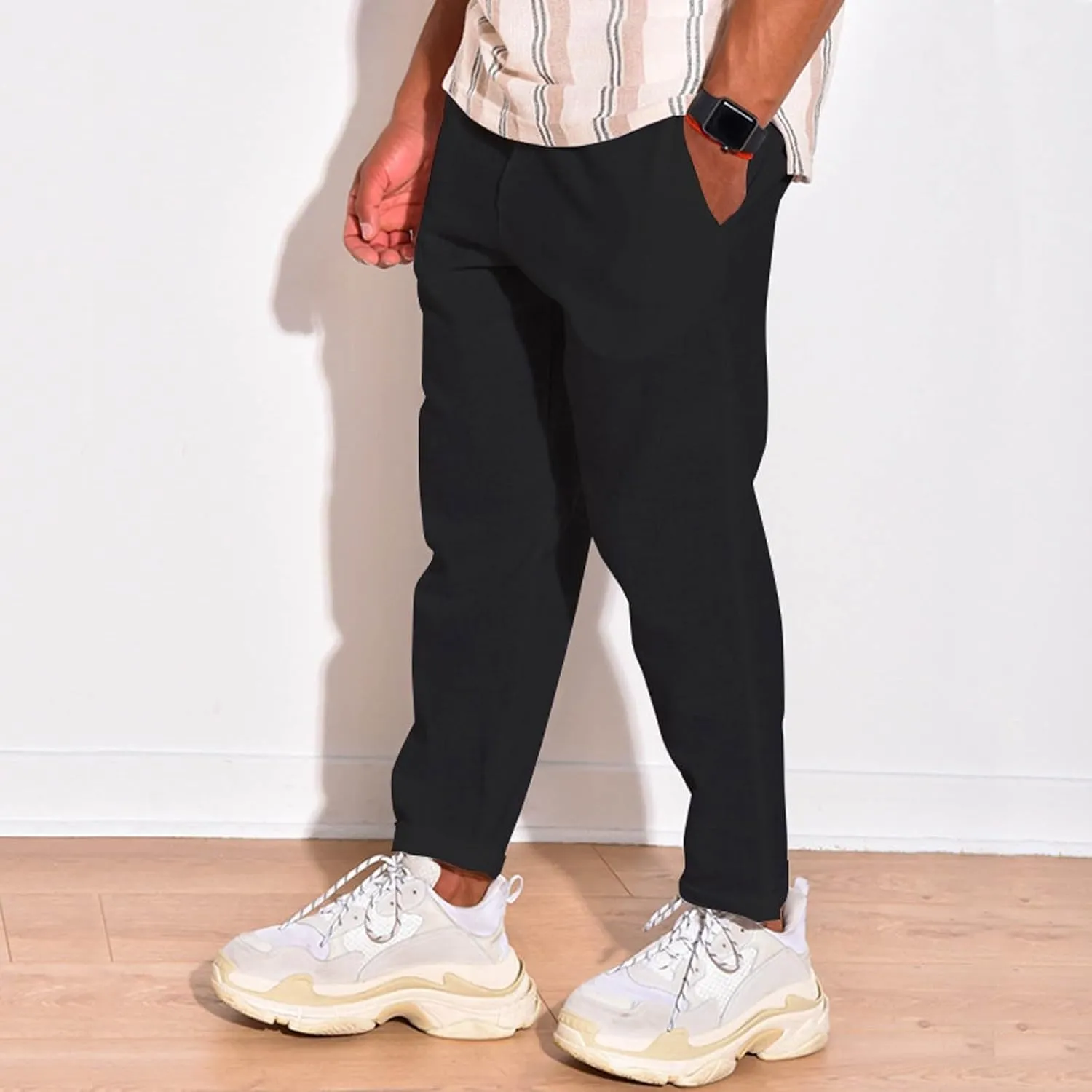 Men Linen Pants Elastic Waist Drawstring Beach Pants Harem Summer Pants Lightweight Linen Trousers with Pockets