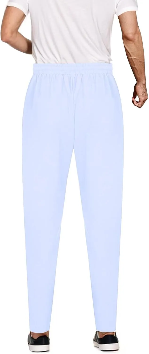 Men Linen Pants Elastic Waist Drawstring Beach Pants Harem Summer Pants Lightweight Linen Trousers with Pockets
