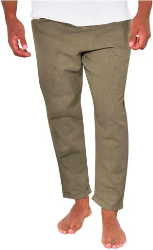 Men Linen Pants Elastic Waist Drawstring Beach Pants Harem Summer Pants Lightweight Linen Trousers with Pockets
