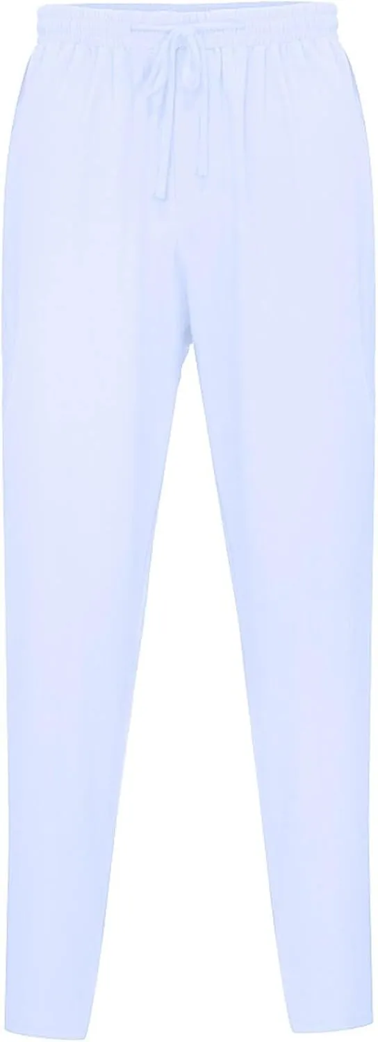 Men Linen Pants Elastic Waist Drawstring Beach Pants Harem Summer Pants Lightweight Linen Trousers with Pockets