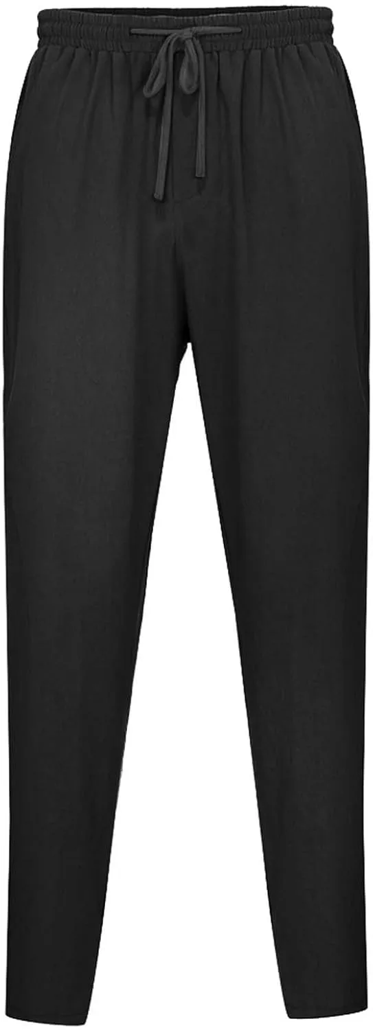 Men Linen Pants Elastic Waist Drawstring Beach Pants Harem Summer Pants Lightweight Linen Trousers with Pockets