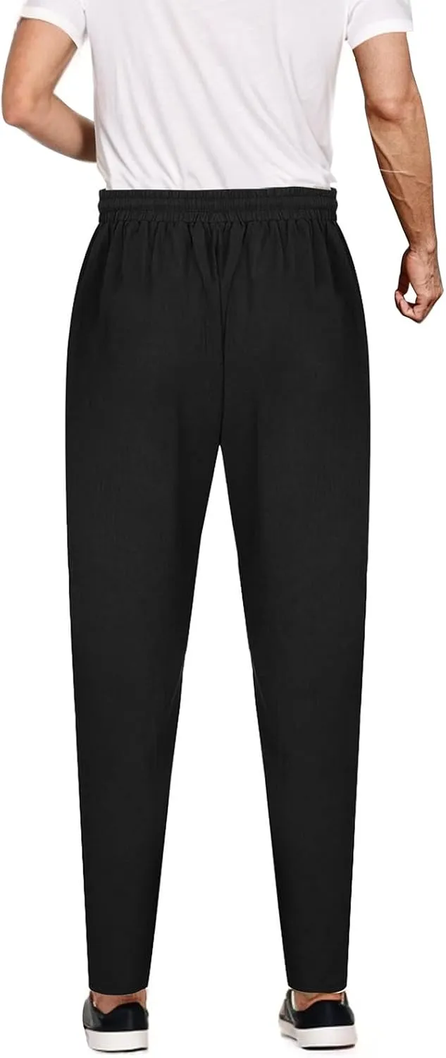 Men Linen Pants Elastic Waist Drawstring Beach Pants Harem Summer Pants Lightweight Linen Trousers with Pockets