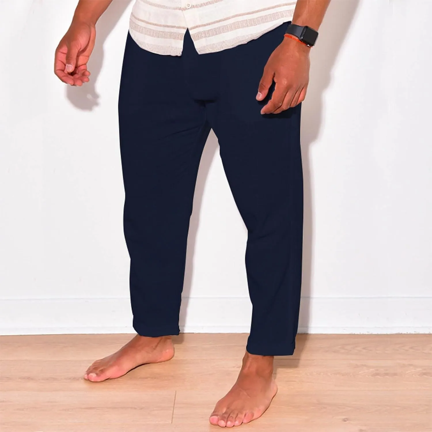 Men Linen Pants Elastic Waist Drawstring Beach Pants Harem Summer Pants Lightweight Linen Trousers with Pockets