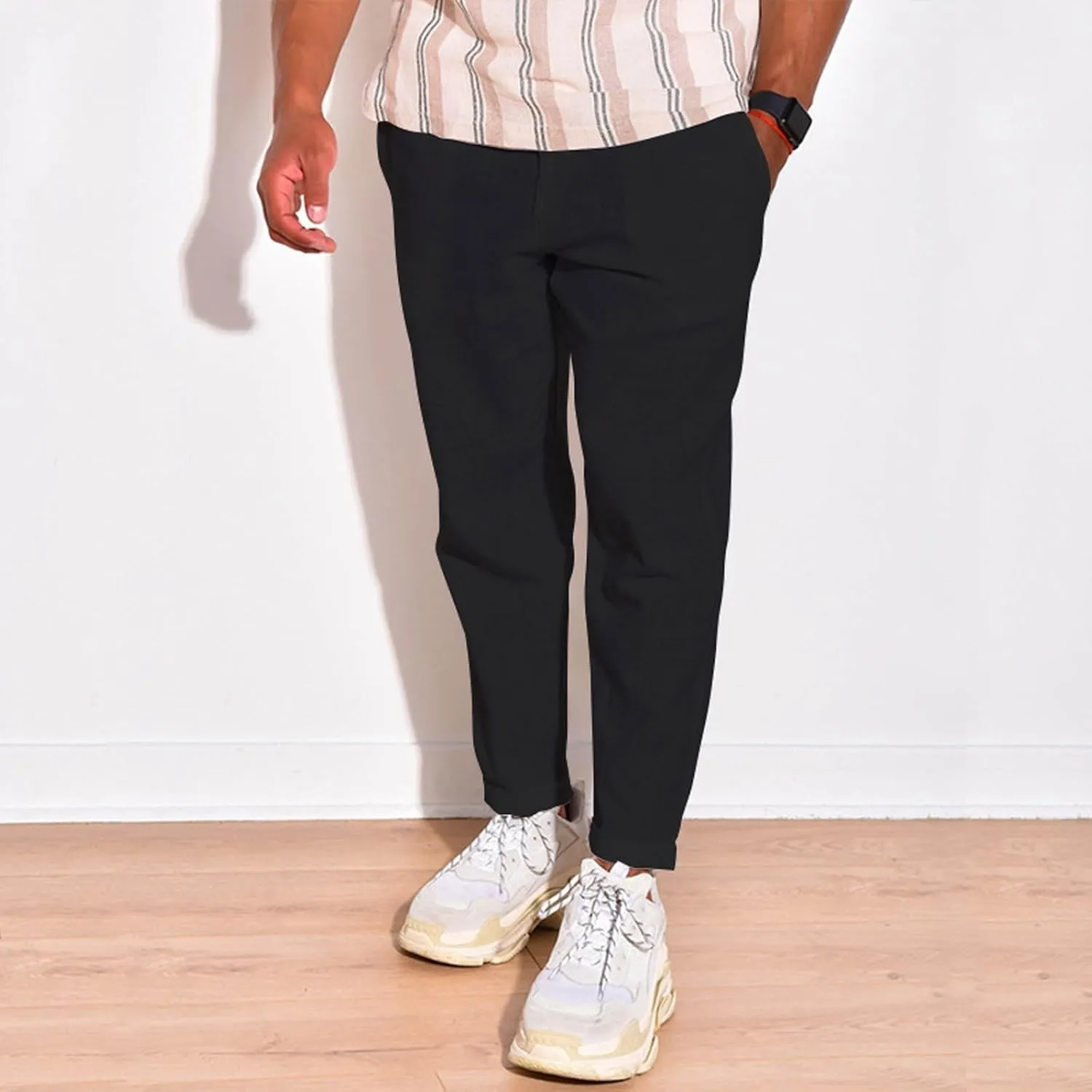 Men Linen Pants Elastic Waist Drawstring Beach Pants Harem Summer Pants Lightweight Linen Trousers with Pockets