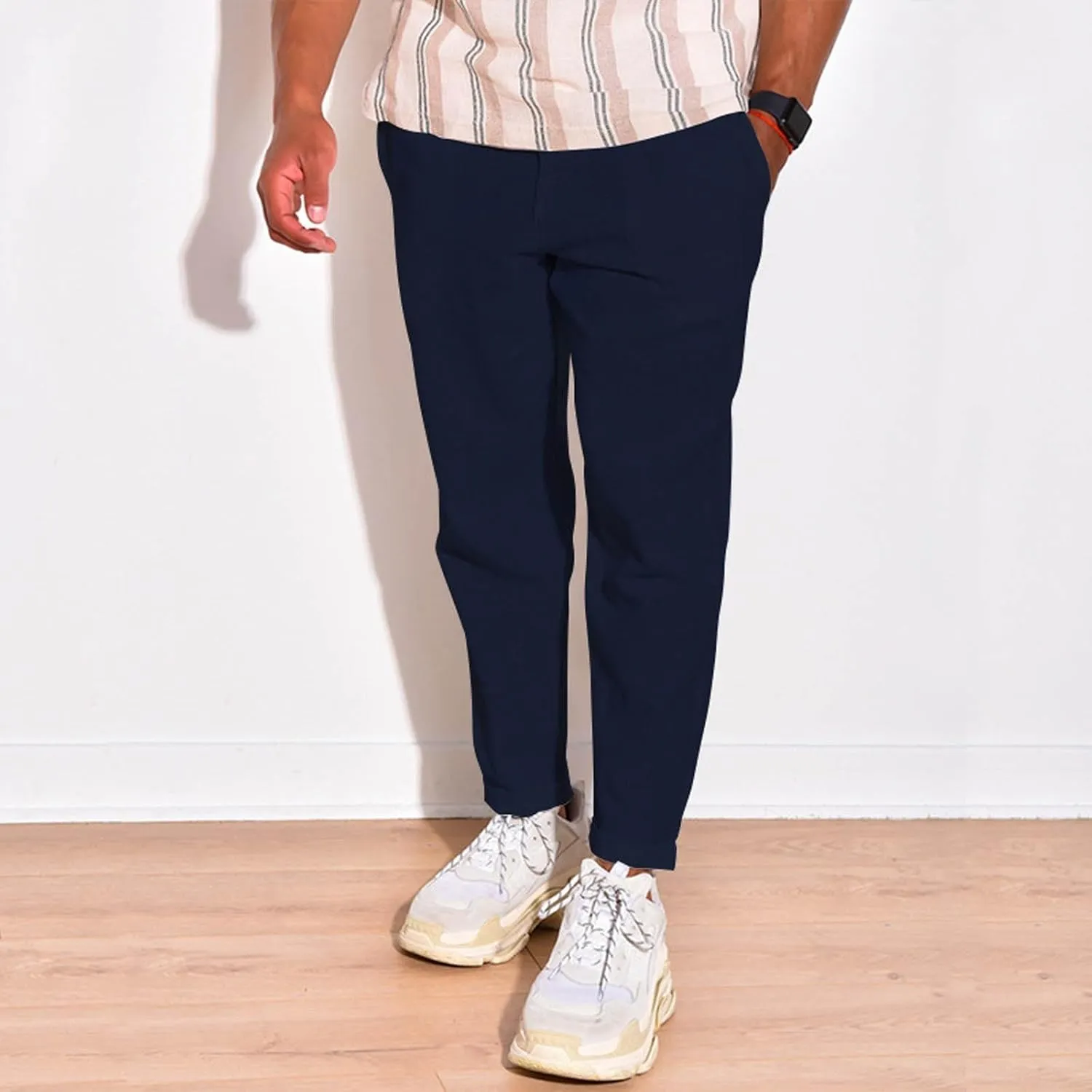Men Linen Pants Elastic Waist Drawstring Beach Pants Harem Summer Pants Lightweight Linen Trousers with Pockets